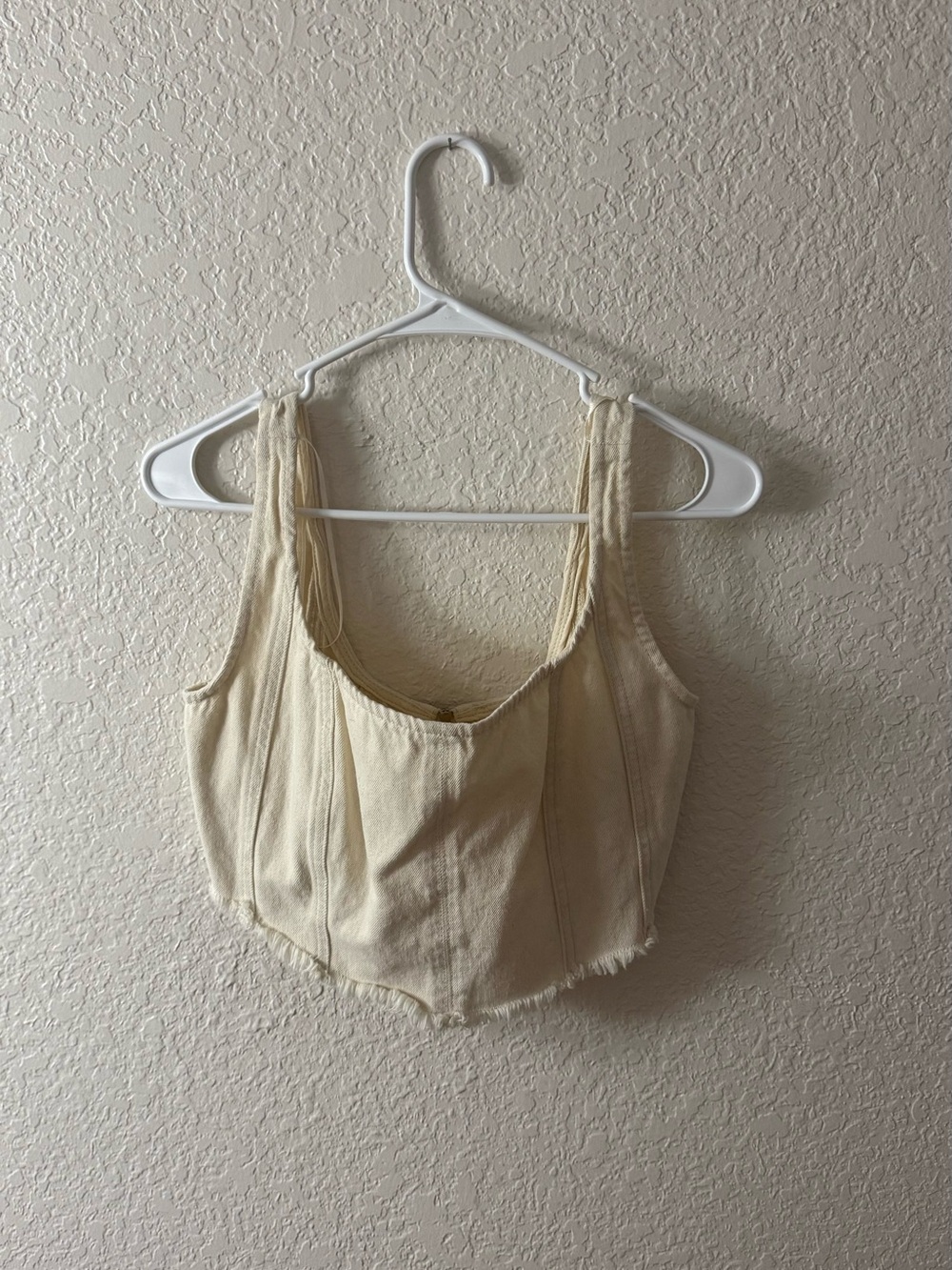 Cream Denim Cropped Top